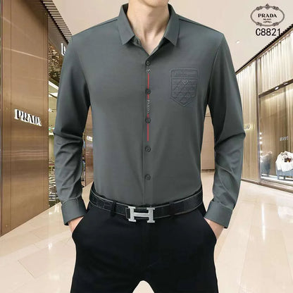 PRADA || Self Texture Elastic Full Sleeve Casual Shirt