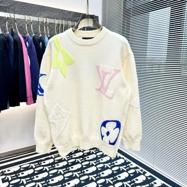 LOUIS VUITTON || White Chunky Wool Blend Pullover