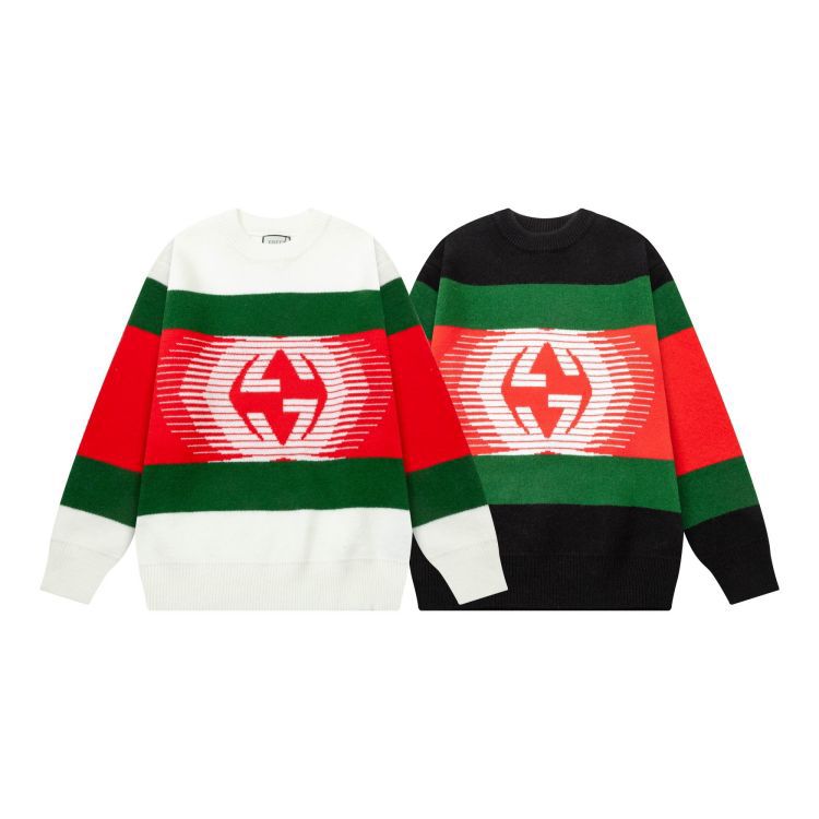 GUCCI || Striped V-Neck Felted Jumper Pullover