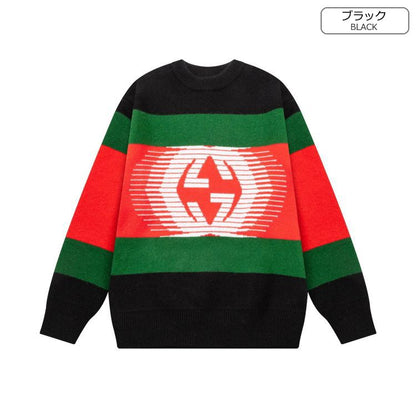 GUCCI || Striped V-Neck Felted Jumper Pullover