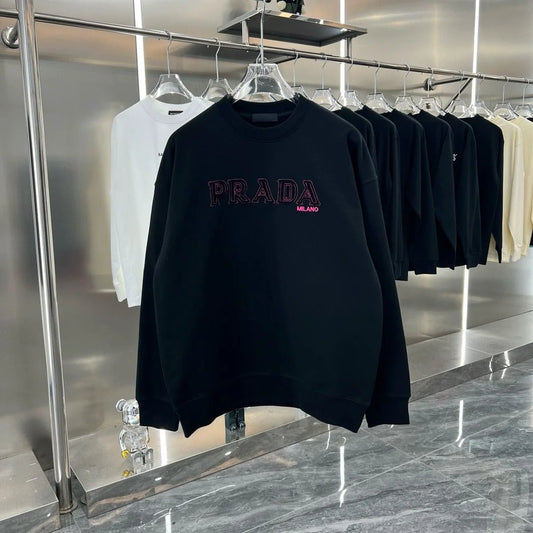 PRADA ||Oversized Prada Milano Rugged Logo Print Jersey Sweatshirt