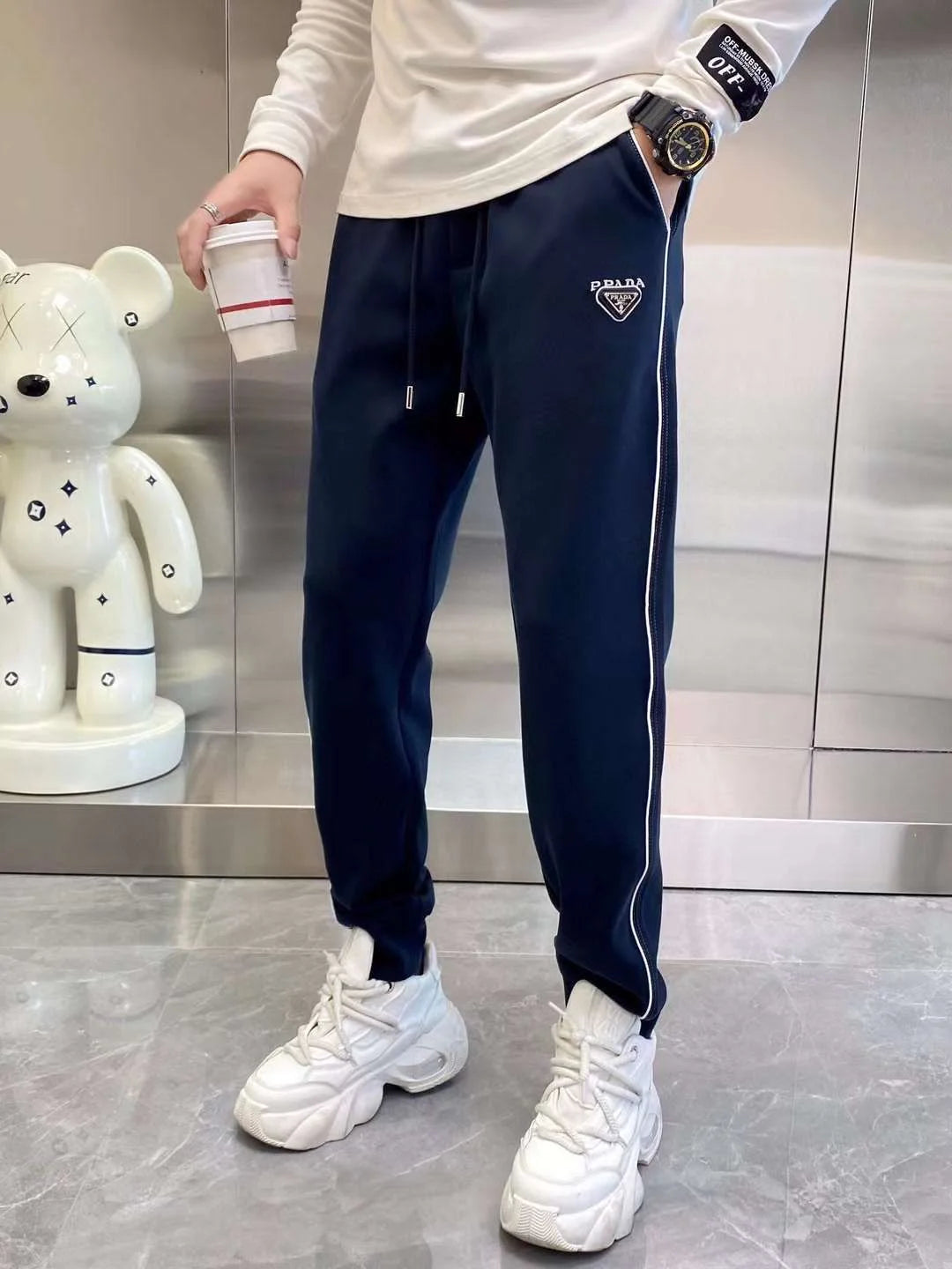 PRADA || Men Color Block Blue Track Pants