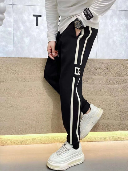 DOLCE GABBANA || Men Black Fitted Track Pants with Contrast Side Taping