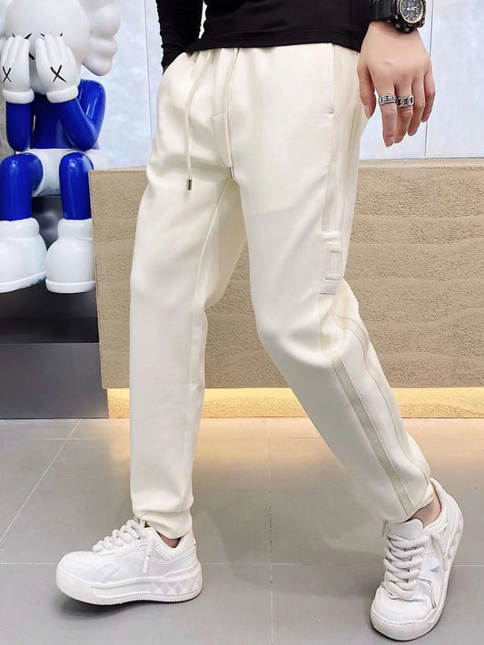 DOLCE GABBANA || Men White Fitted Track Pants with Contrast Side Taping