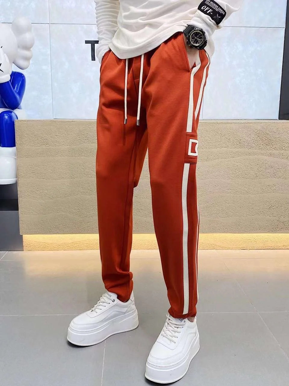 DOLCE GABBANA || Men Fitted Track Pants with Contrast Side Taping