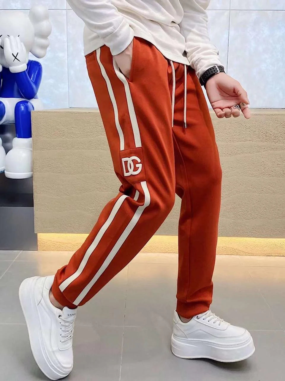 DOLCE GABBANA || Men Fitted Track Pants with Contrast Side Taping