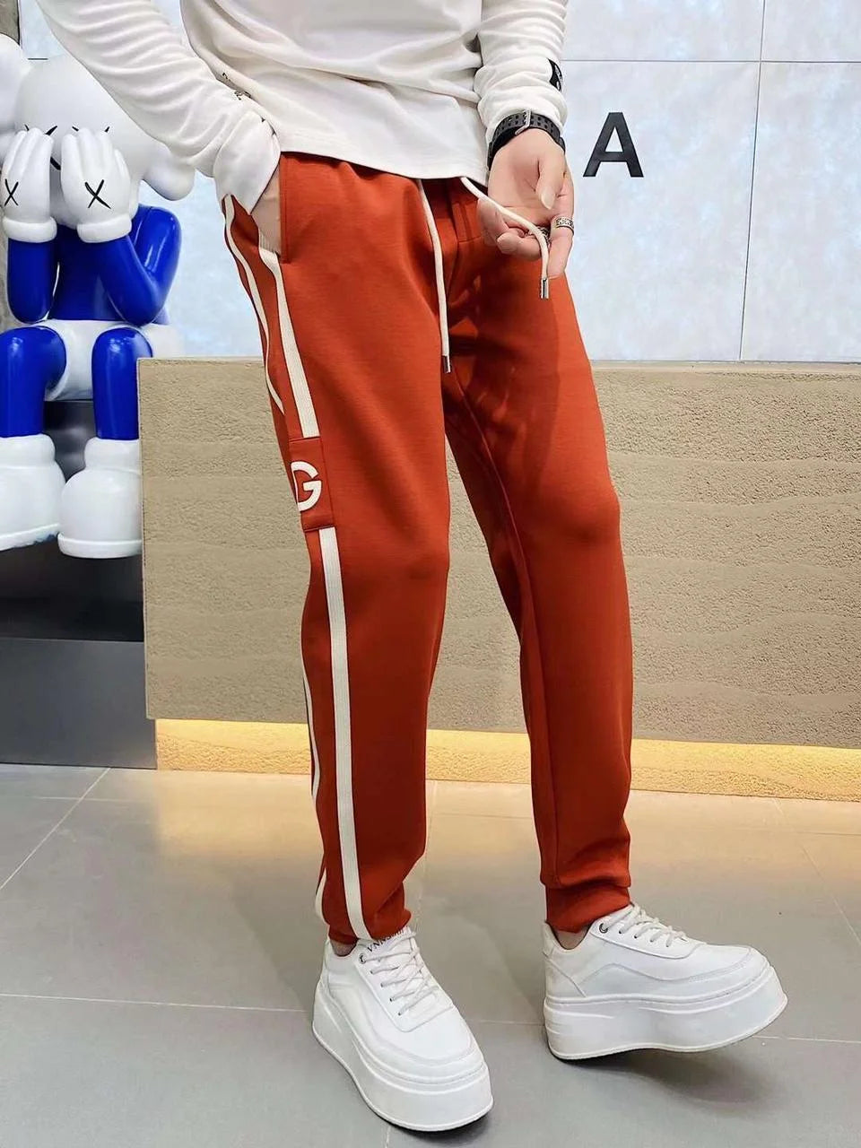 DOLCE GABBANA || Men Fitted Track Pants with Contrast Side Taping