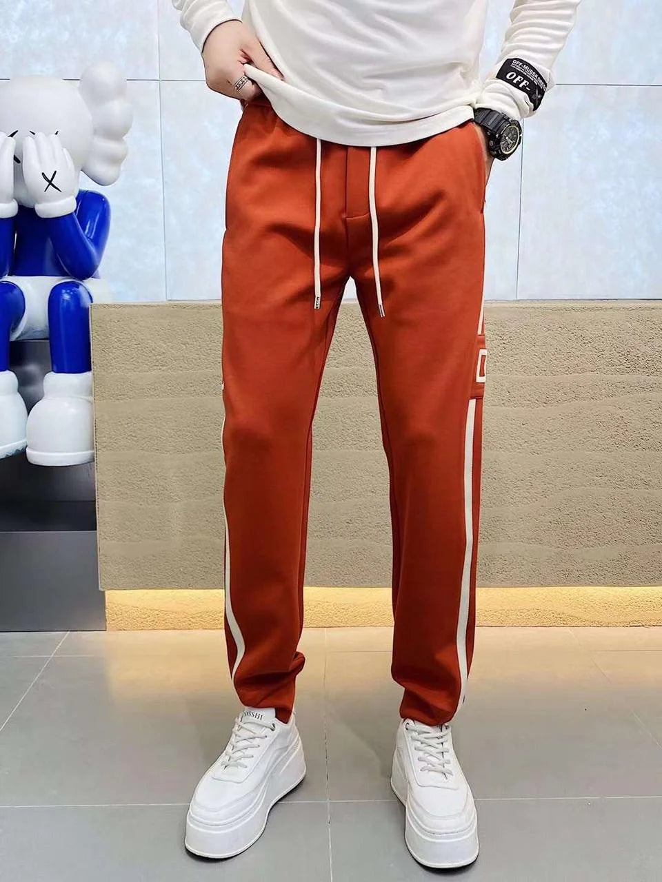 DOLCE GABBANA || Men Fitted Track Pants with Contrast Side Taping