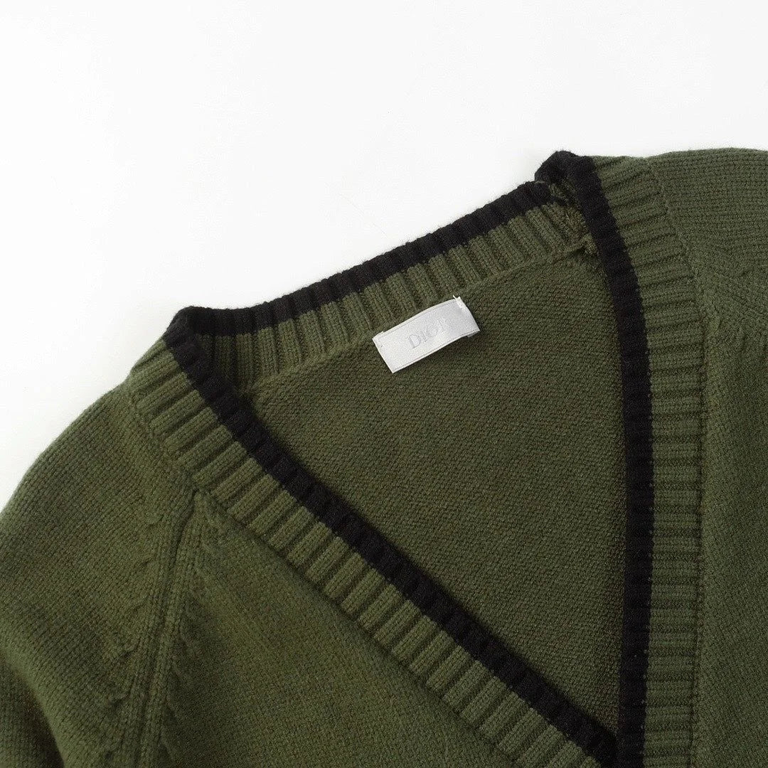 CRISTIAN DIOR || Men's Wool Jersey Olive Green Cardigan For Men