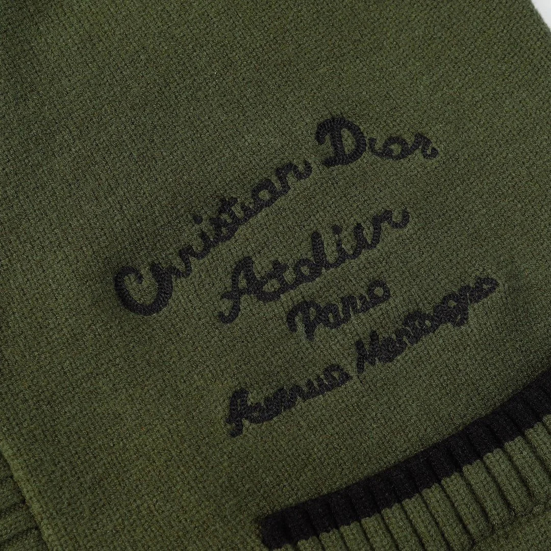 CRISTIAN DIOR || Men's Wool Jersey Olive Green Cardigan For Men