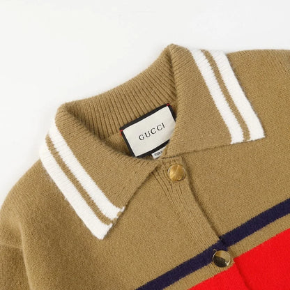 GUCCI || TECHNICAL JERSEY CARDIGAN WITH WEB STRIPE IN BROWN