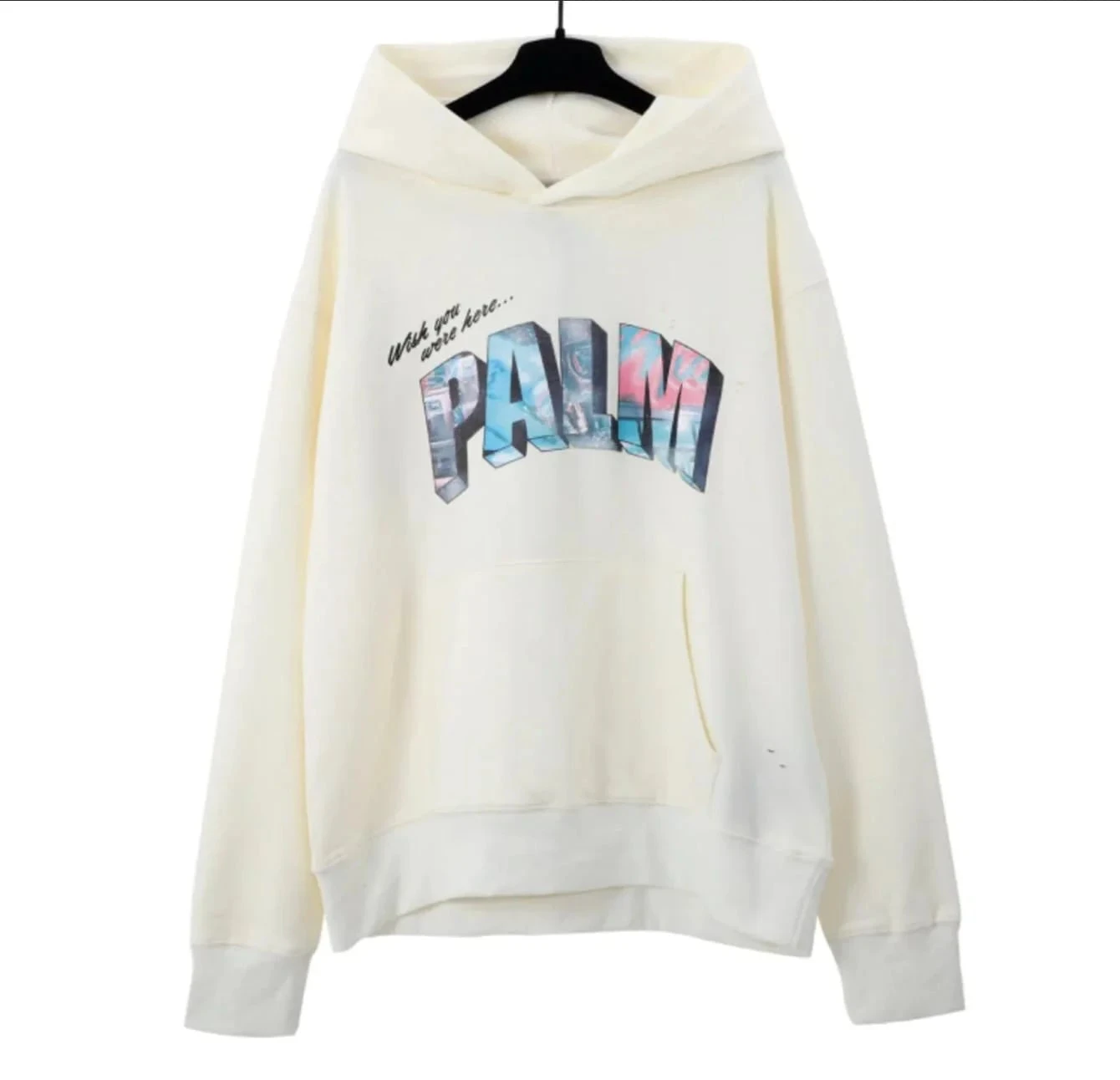 PALM ANGELS || Palm Logo  Off-White Printed Rugged Hoodie