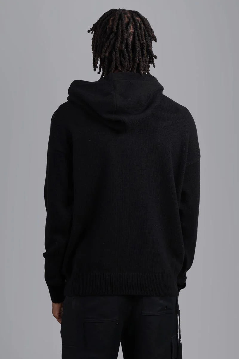 PALM ANGELS || Monogram-Embroidered Knitted Black Hoodie