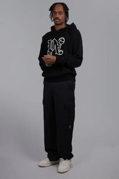 PALM ANGELS || Monogram-Embroidered Knitted Black Hoodie