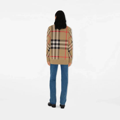 BURBERRY || Check Wool Blend Cardigan Oversized Fit Archive Beige