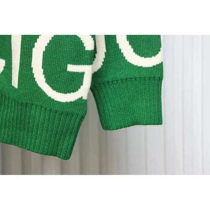 GUCCI || Men's Green Gucci logo-Intarsia Wool Jumper