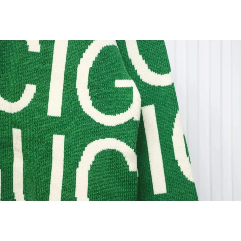 GUCCI || Men's Green Gucci logo-Intarsia Wool Jumper