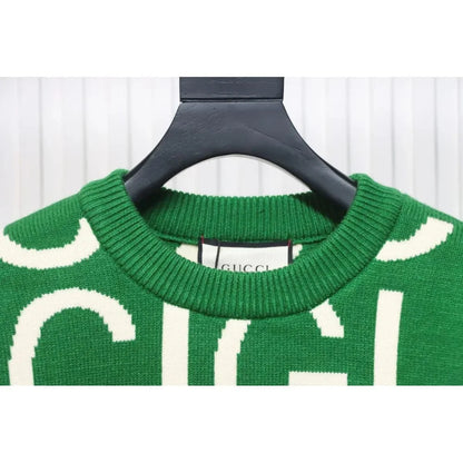 GUCCI || Men's Green Gucci logo-Intarsia Wool Jumper