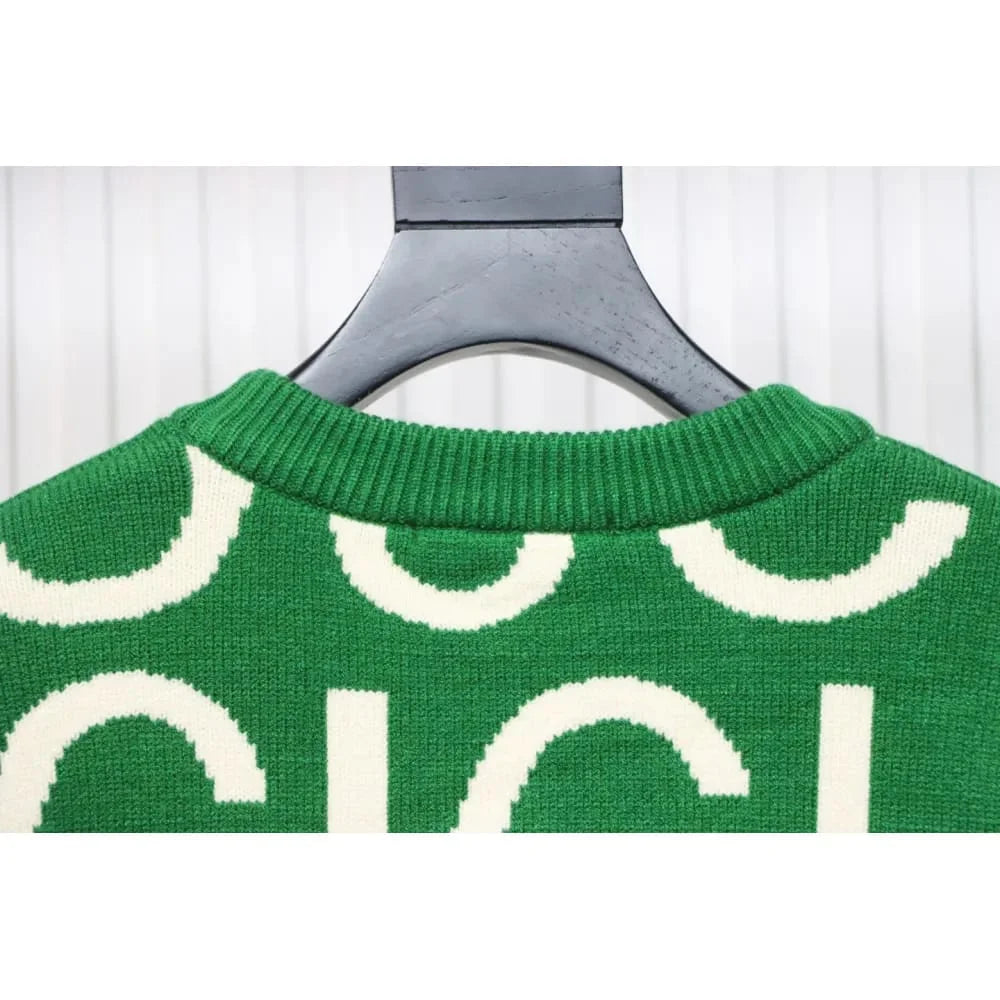 GUCCI || Men's Green Gucci logo-Intarsia Wool Jumper