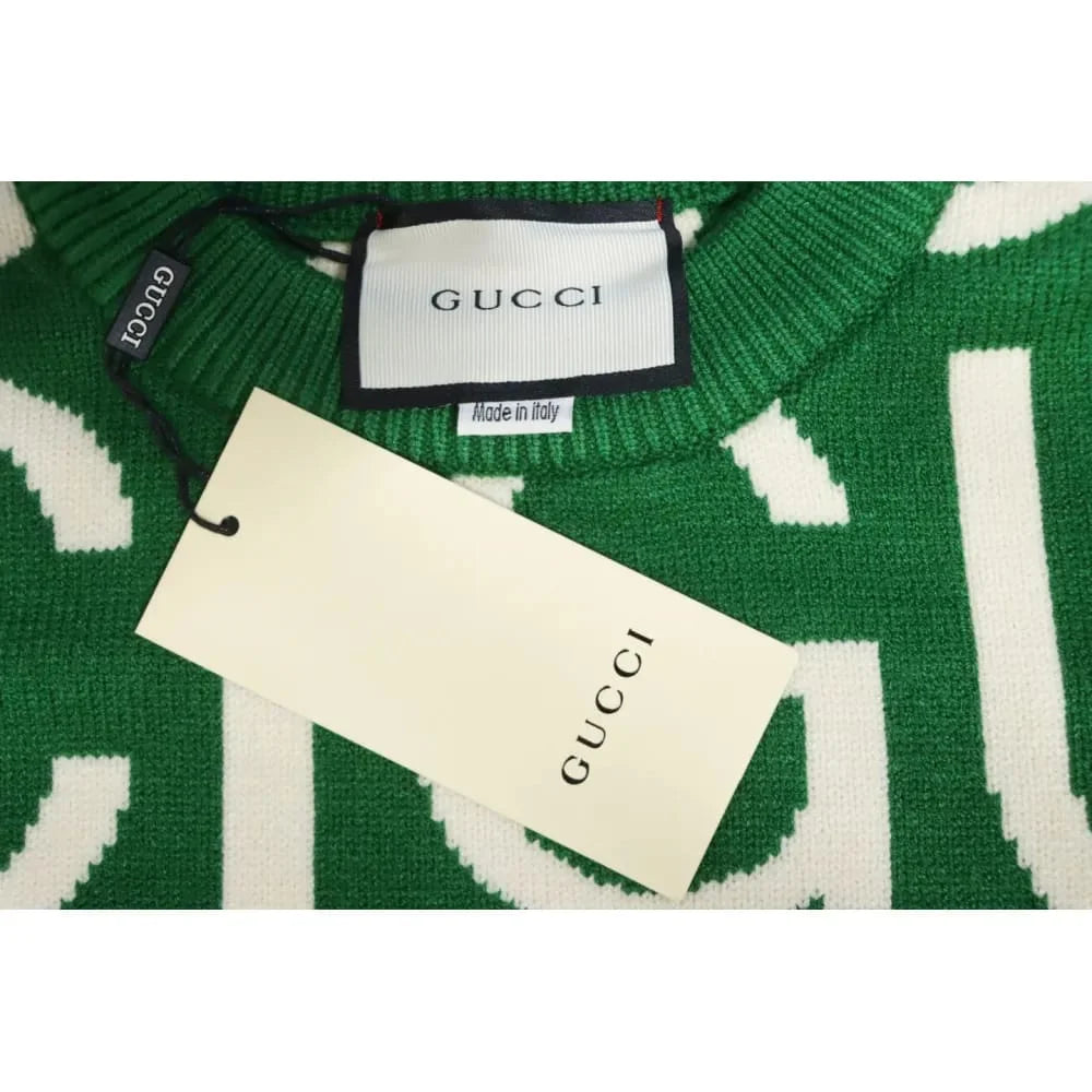 GUCCI || Men's Green Gucci logo-Intarsia Wool Jumper