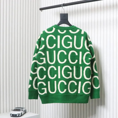 GUCCI || Men's Green Gucci logo-Intarsia Wool Jumper