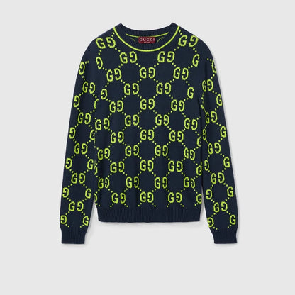 GUCCI || GG Logo Cotton Jacquard Crewneck Sweater