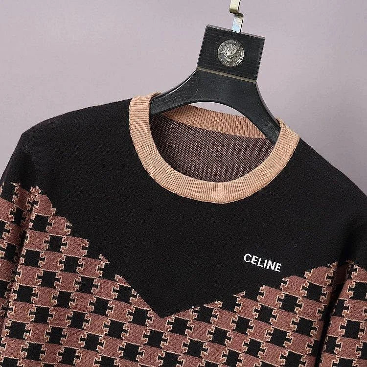 CELINE || Monogram-Pattern Intarsia-Knit Jumper