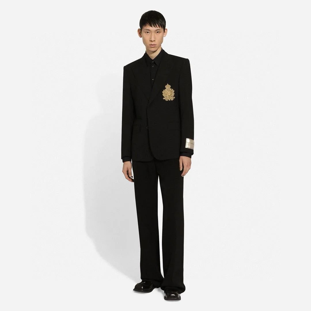 DOLCE GABBANA || Men's Black Jersey Jacket Blazer With Patch