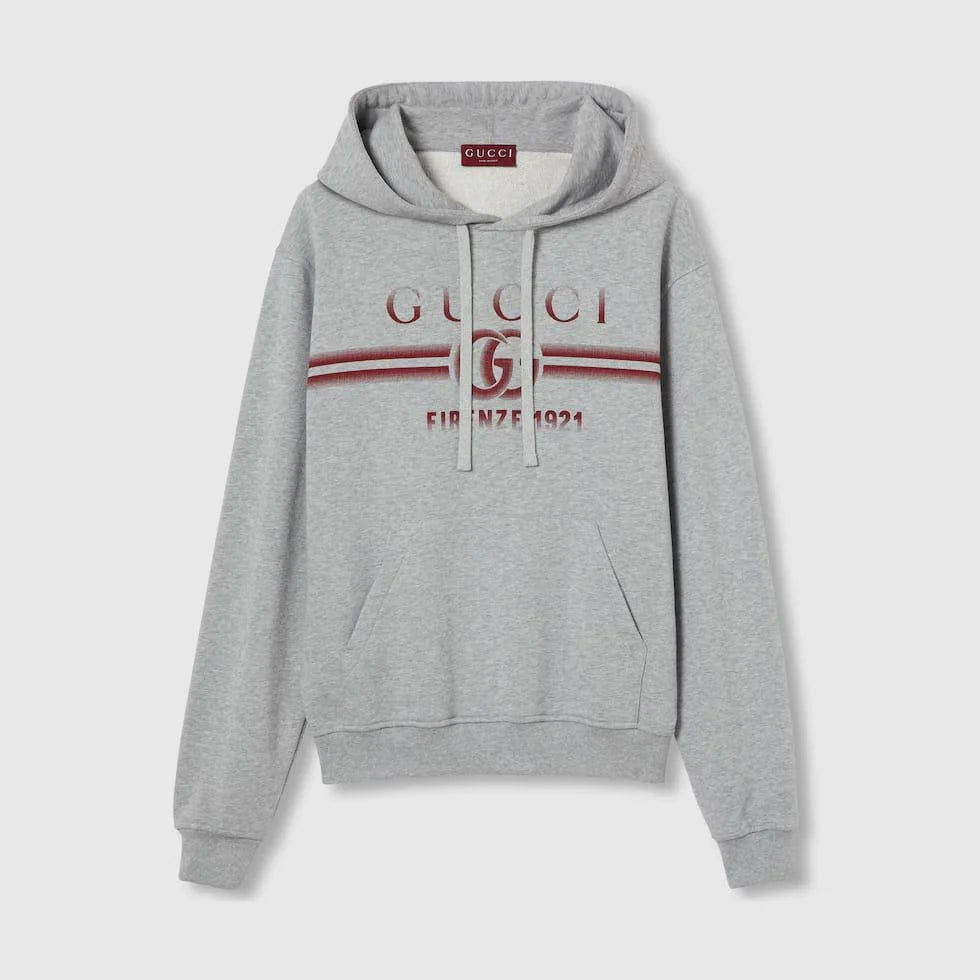 GUCCI || GG Logo Cotton Jersey Hoodie In Grey