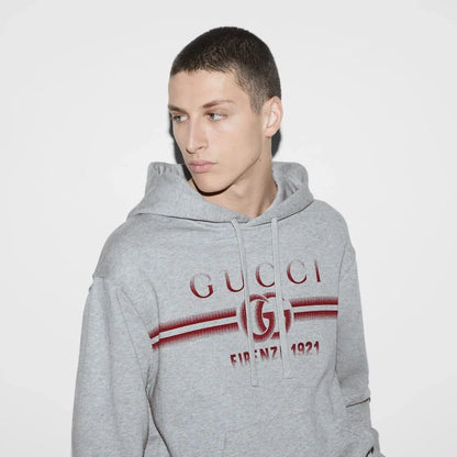 GUCCI || GG Logo Cotton Jersey Hoodie In Grey