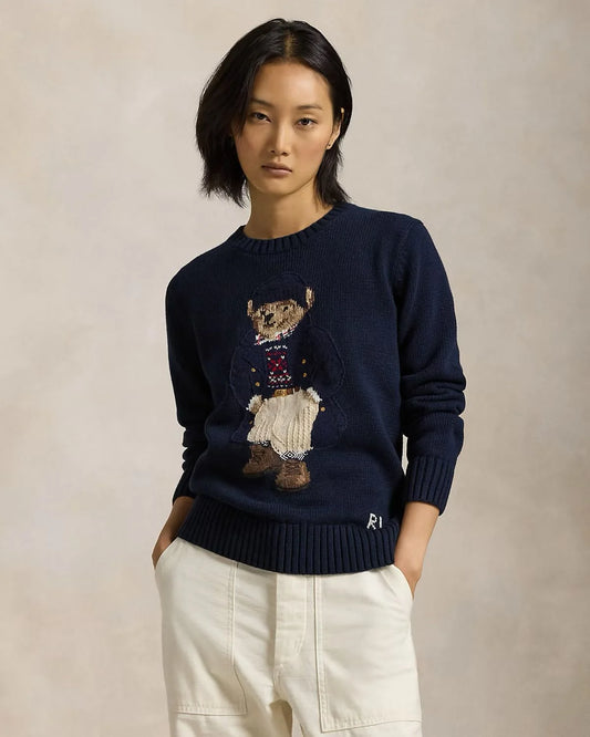 POLO RALPH LAUREN || Polo Bear Cotton Crewneck Jumper Hunter Navy Multi