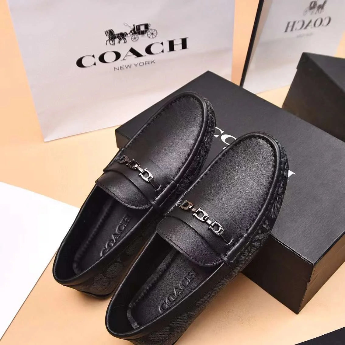 COACH || Monogram-Embroidered Leather Loafers