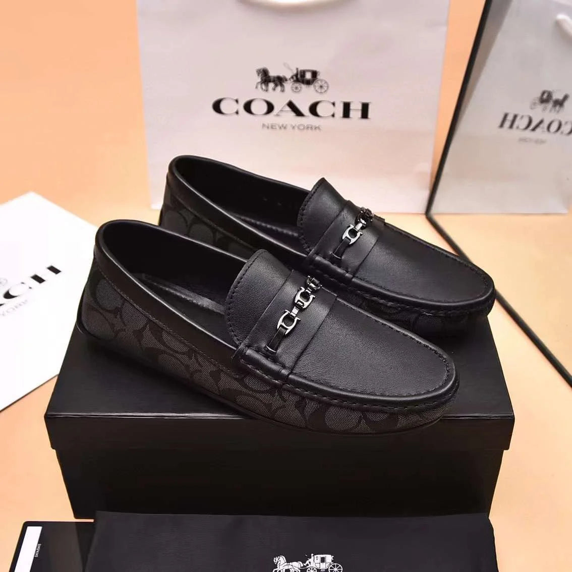 COACH || Monogram-Embroidered Leather Loafers