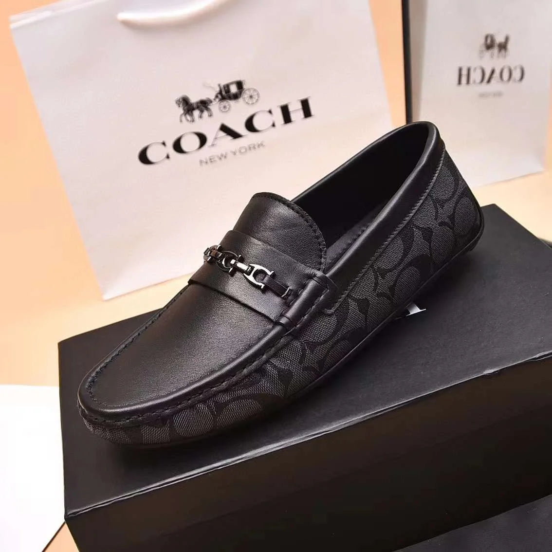 COACH || Monogram-Embroidered Leather Loafers