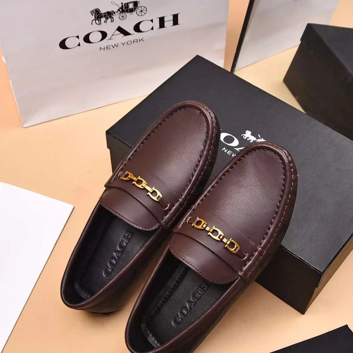 COACH || Monogram-Embroidered Leather Loafers