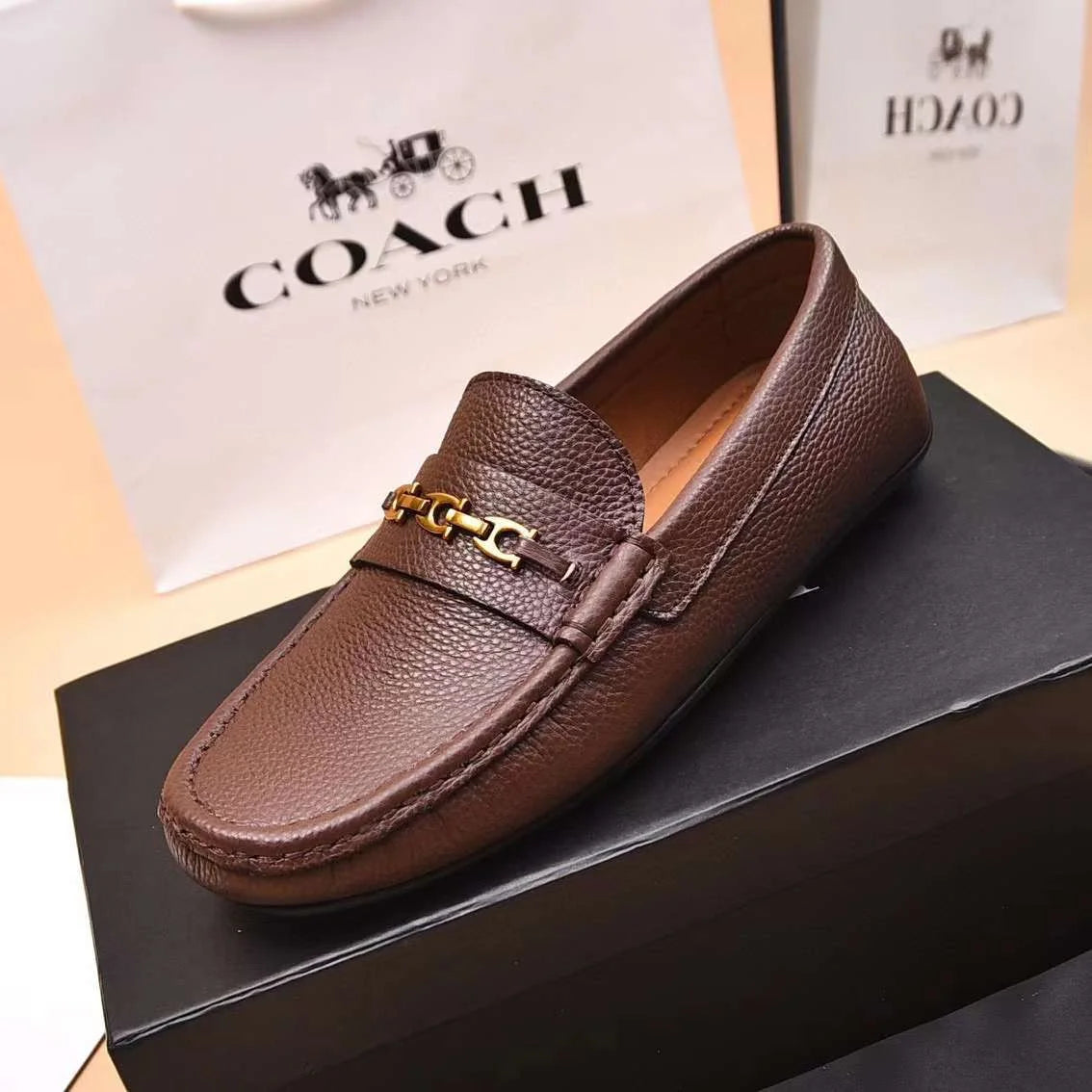 COACH || Mahogany Brown/Black Slip On Loafers