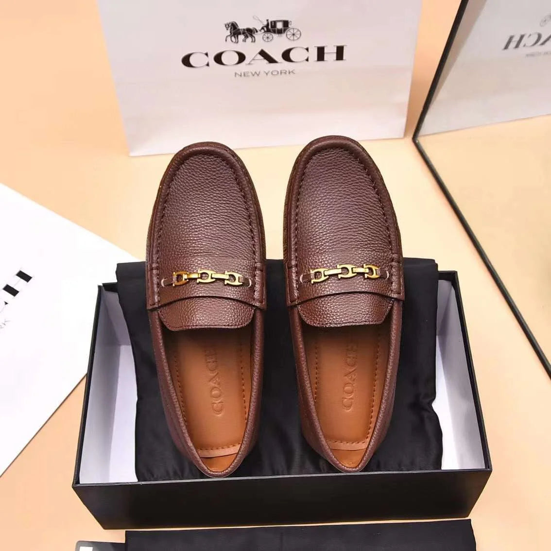 COACH || Mahogany Brown/Black Slip On Loafers