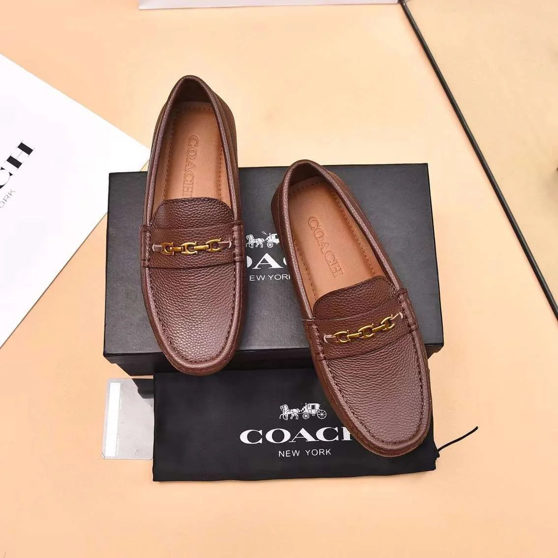 COACH || Mahogany Brown/Black Slip On Loafers