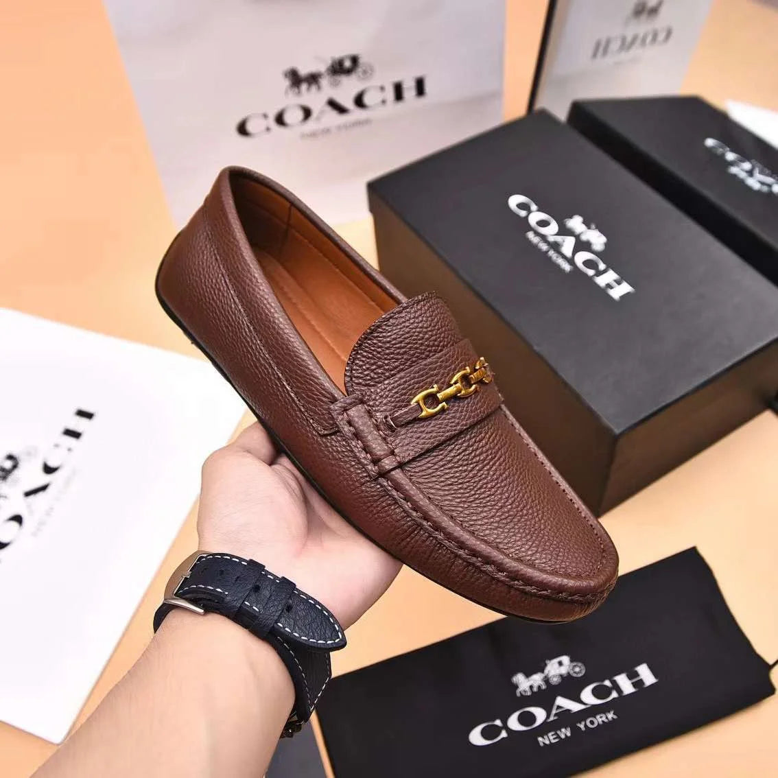 COACH || Mahogany Brown/Black Slip On Loafers