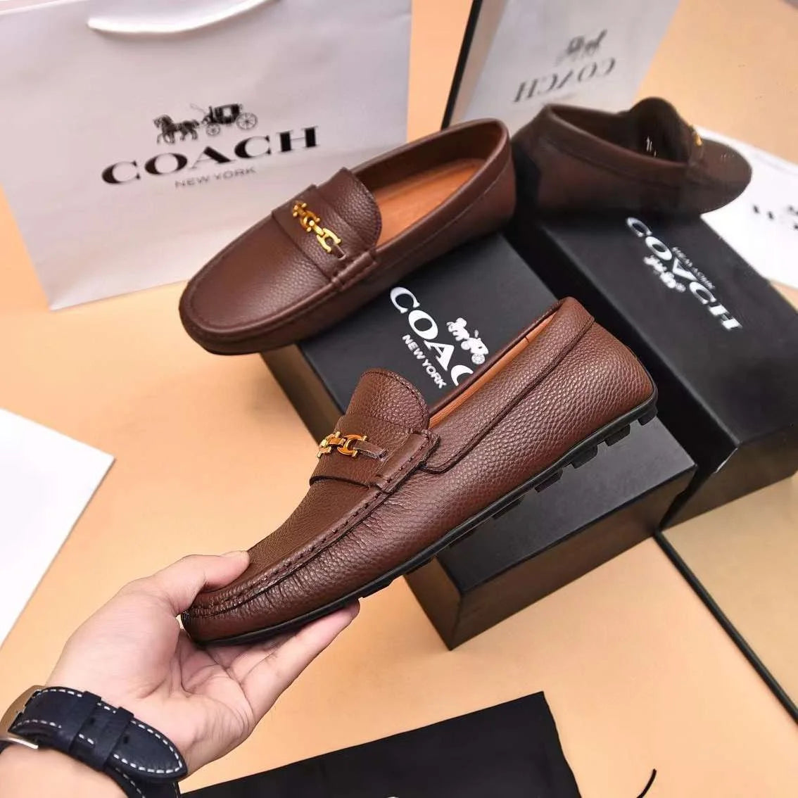 COACH || Mahogany Brown/Black Slip On Loafers