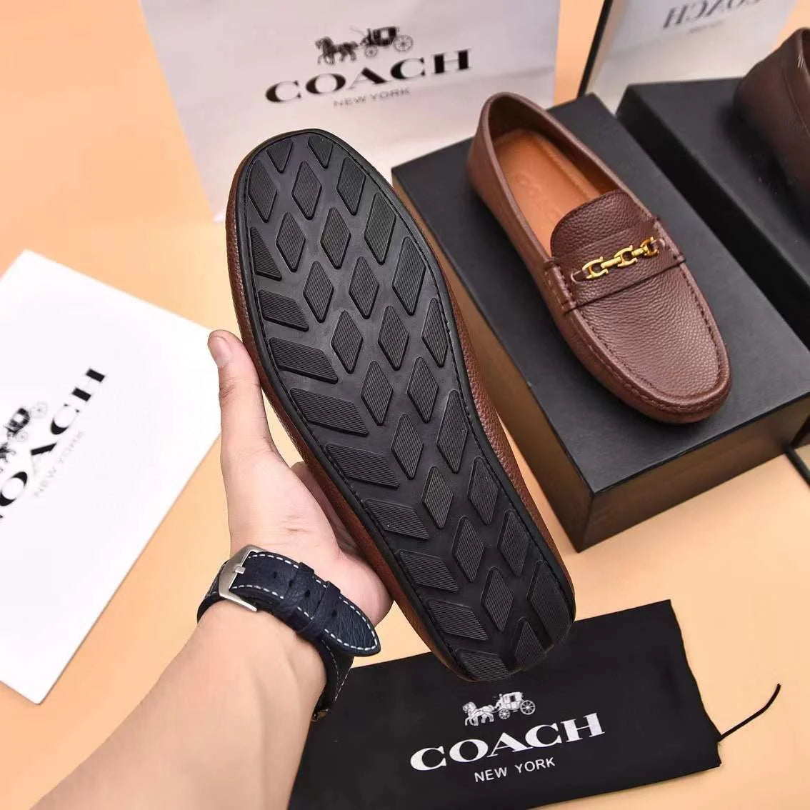 COACH || Mahogany Brown/Black Slip On Loafers