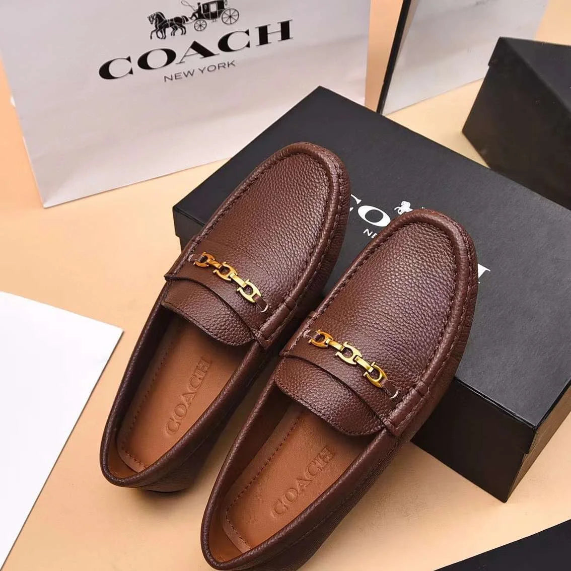 COACH || Mahogany Brown/Black Slip On Loafers