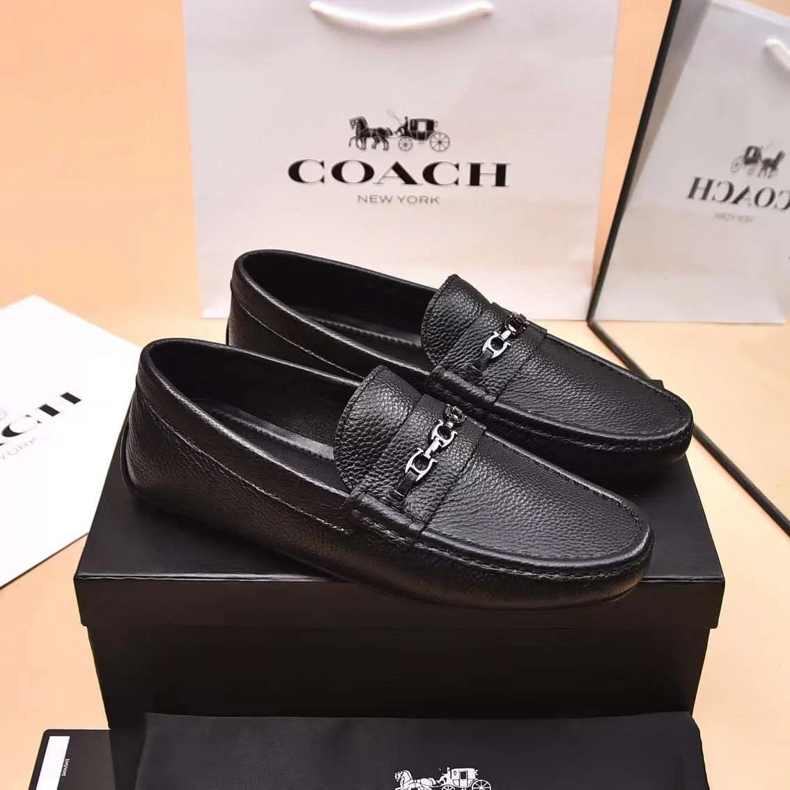 COACH || Mahogany Brown/Black Slip On Loafers