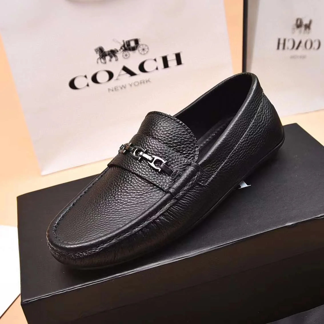 COACH || Mahogany Brown/Black Slip On Loafers