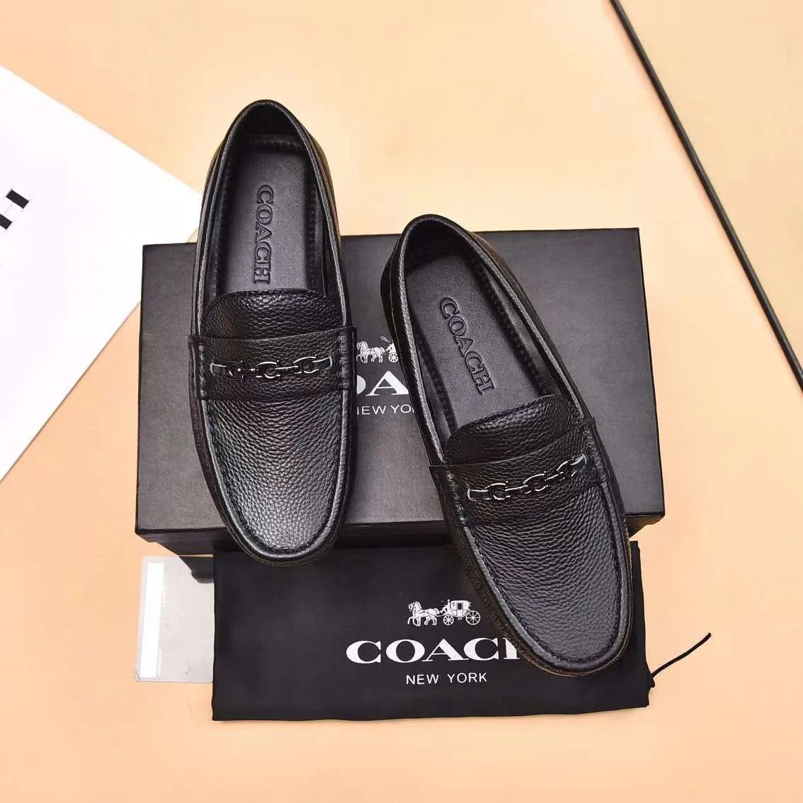 COACH || Mahogany Brown/Black Slip On Loafers