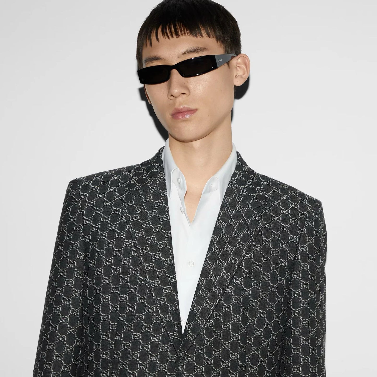 GUCCI || Wool Blazer Jacket With GG Shadow In Grey And Black