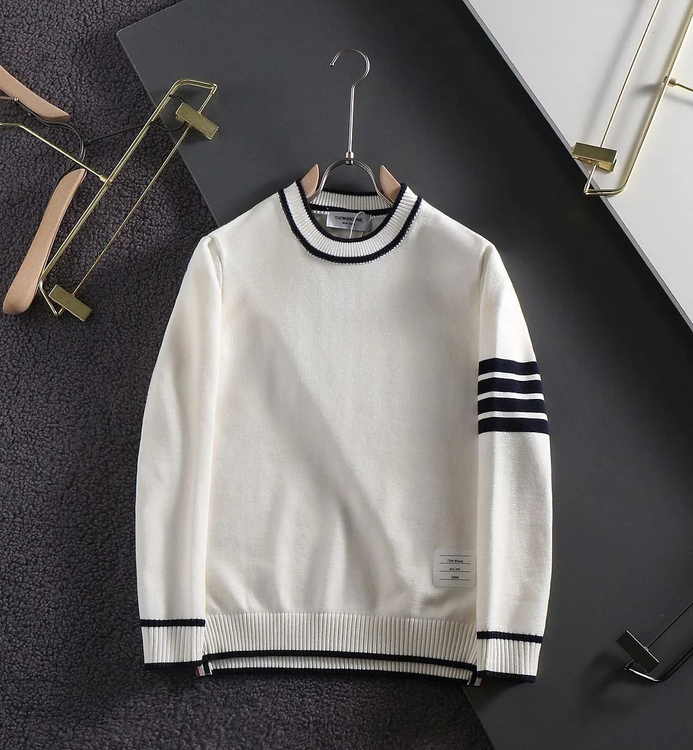 THOM BROWNE || Diagonal Stripe Merino Round Wool Knit Pullover