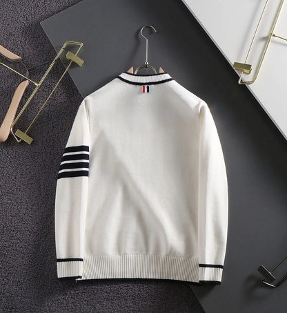 THOM BROWNE || Diagonal Stripe Merino Round Wool Knit Pullover