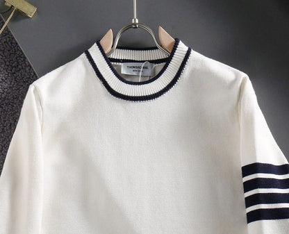 THOM BROWNE || Diagonal Stripe Merino Round Wool Knit Pullover