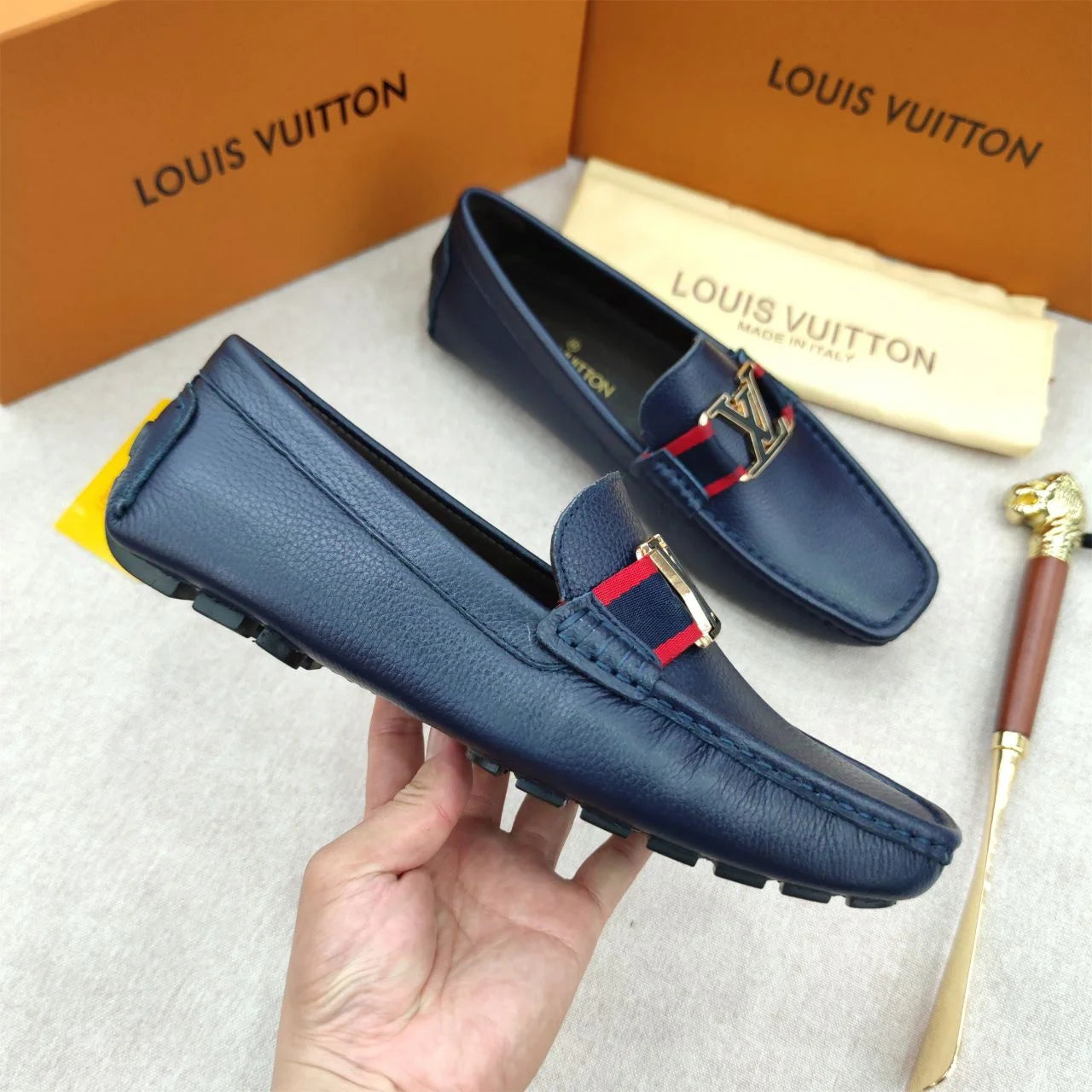 LOUIS VUITTON || Monte Carlo Mocassin LV Monochrome Leather Blue Loafers